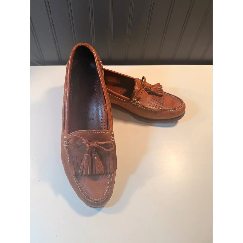 Cole Haan Mens 10.5 D Tan Leather Kiltie Tassel Loafers 3133 Made in Brazil